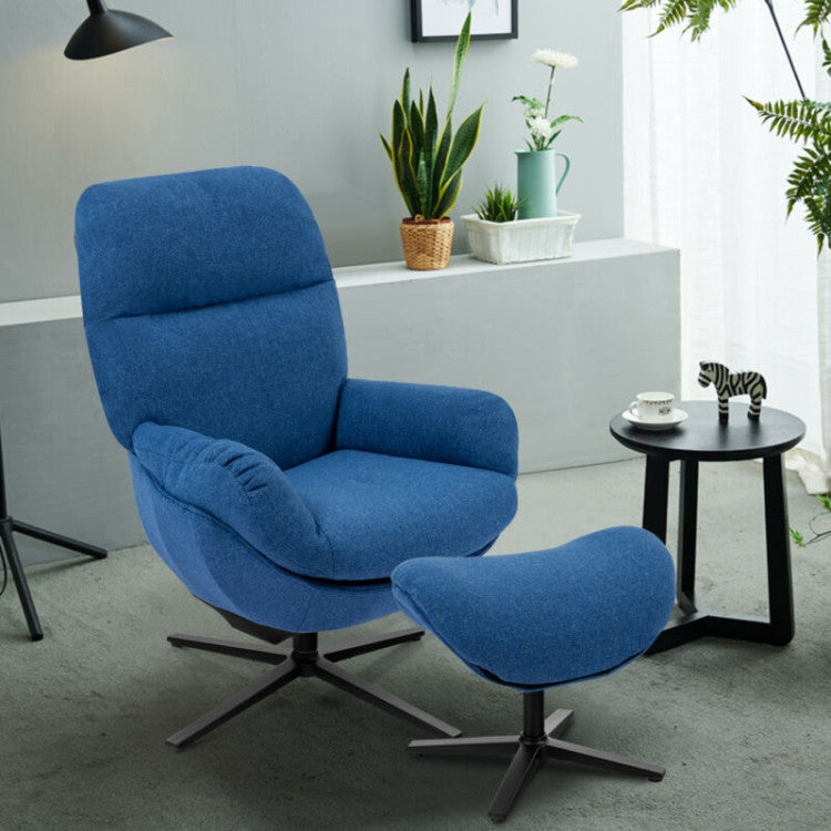 Upholstered Swivel Lounge Chair with Ottoman and Rocking Footstool