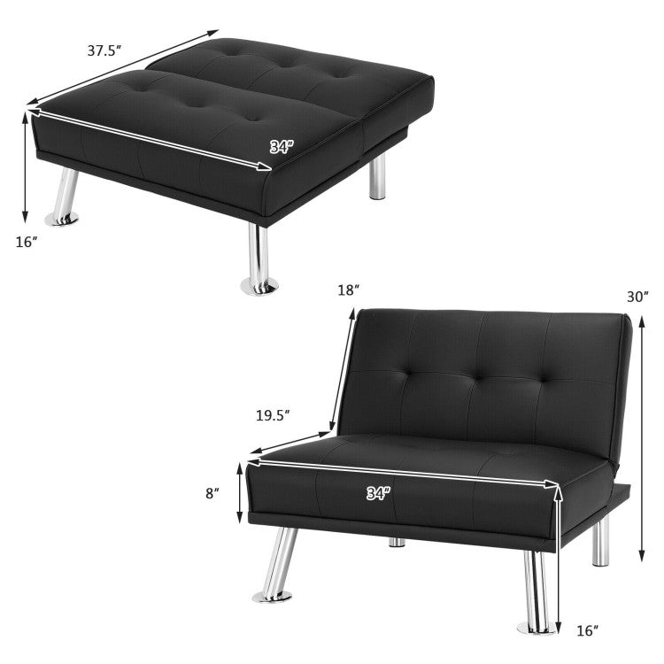 Folding PU Leather Single Sofa with Metal Legs and Adjustable Backrest