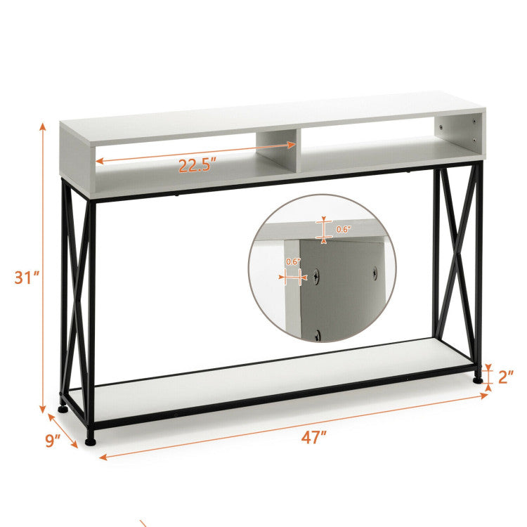 Console Table with Open Shelf and Storage Compartments Steel Frame