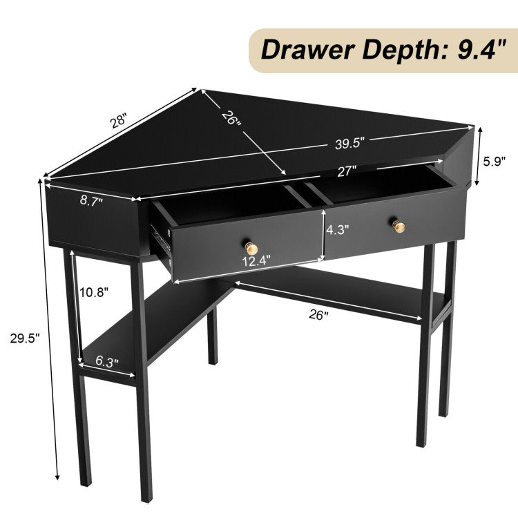 Space Saving Corner Computer Desk with 2 Large Drawers