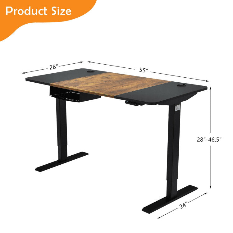 55 X 28 Inch Electric Standing Desk with USB Port Black