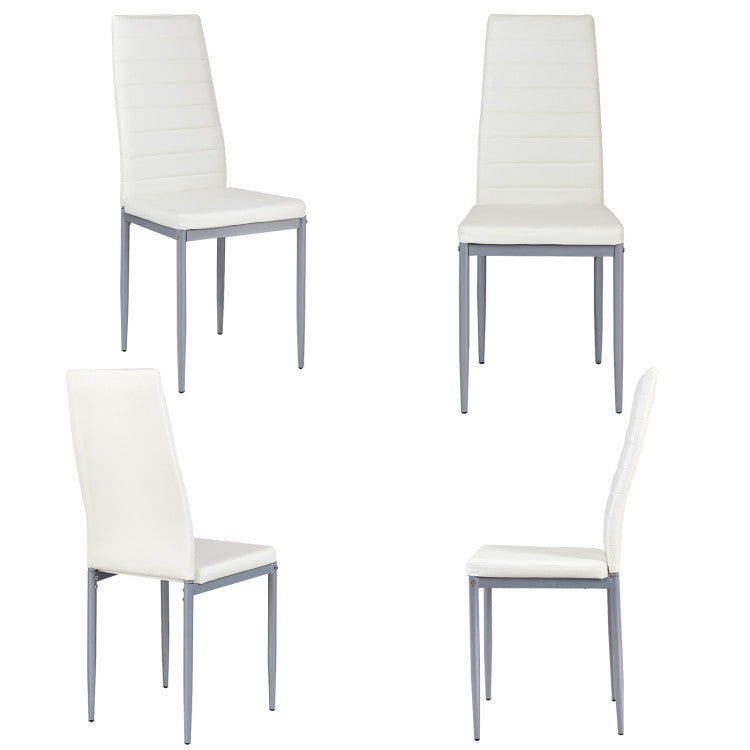 4 Pieces PVC Elegant Design Leather Dining Chairs with Solid Metal Legs