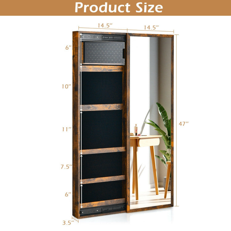 Wall Mounted Jewelry Full-Length Mirror Slide Cabinet Armoire