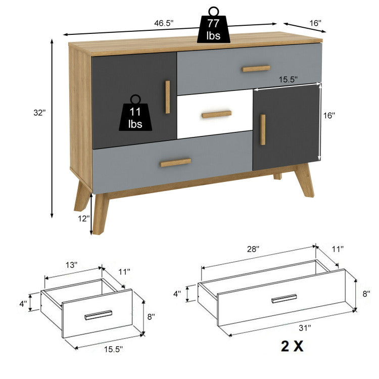 Free-Standing Storage Floor Cabinet with 2 Doors and 3 Drawers