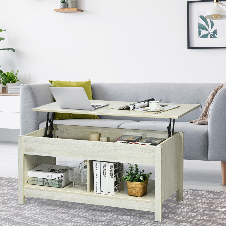 Lift Top Coffee Table with Hidden Storage Compartment and Lower Shelf for Study Room