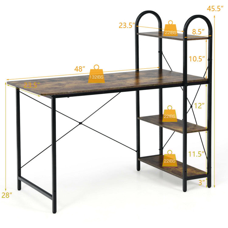 48-Inch Reversible Computer Desk with Storage Shelves