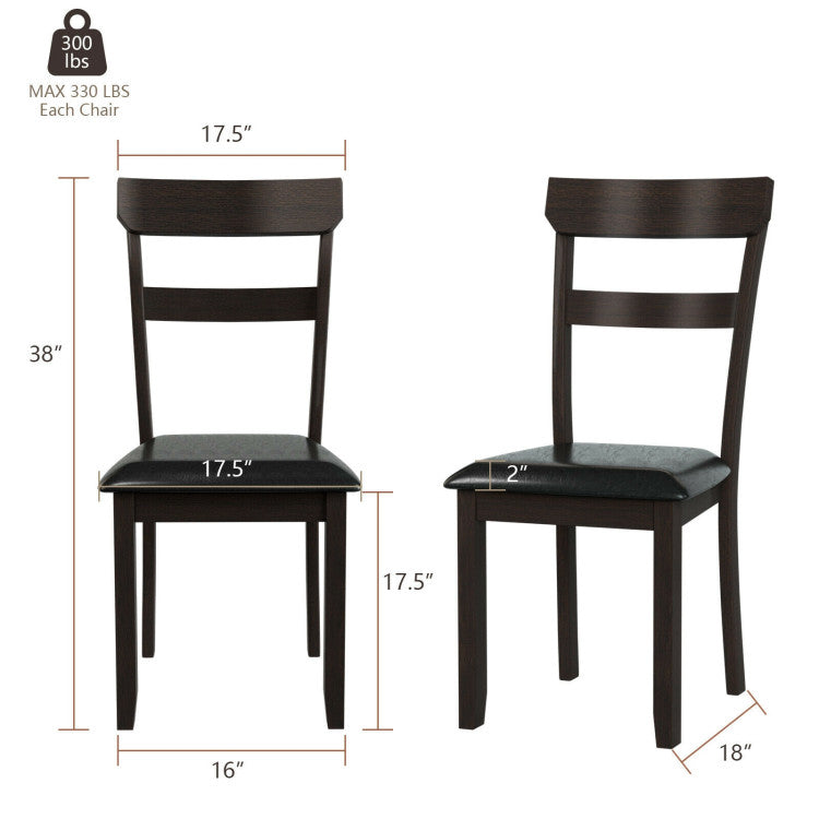 Set of 2 Dining Chairs with Rubber Wood Frame and Upholstered Faux Leather Seat