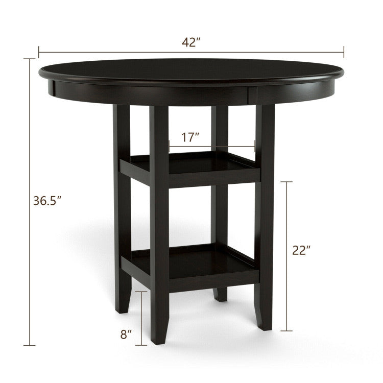 36.5 Inch Counter Height Dining Table with 42 Inches round Tabletop and 2-Tier Storage Shelf