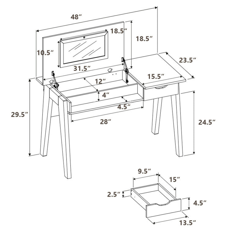 Dressing Table with Flip Mirror and Storage Drawer