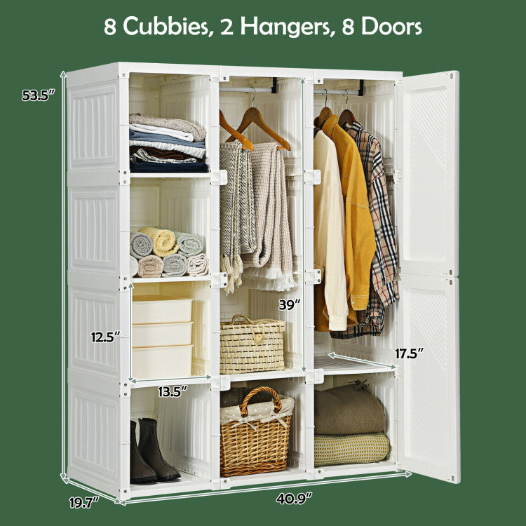 Foldable Closet Clothes Organizer with 8 Cubby Storage