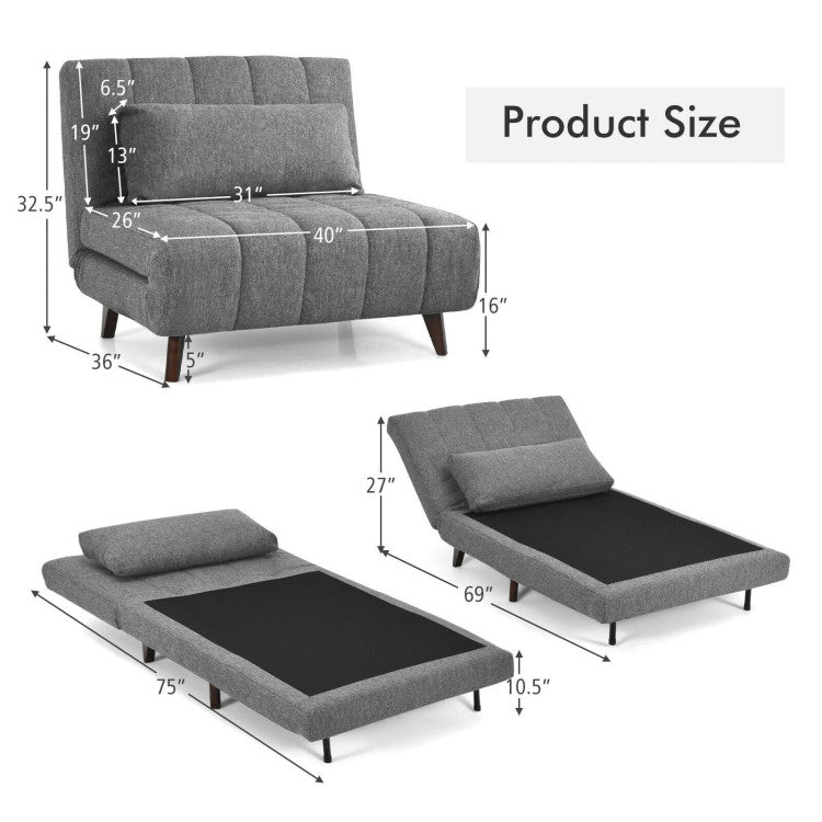 3-Position Folding Convertible Sofa Bed with Waist Pillow