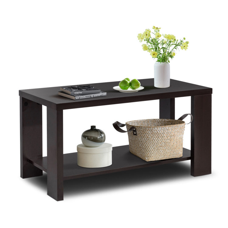 Rectangular Cocktail Coffee Table with Storage Shelf