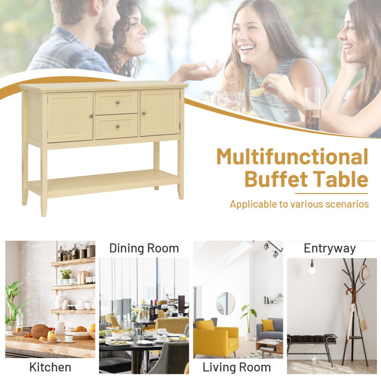 Wooden Sideboard Buffet Console Table with Drawers and Storage