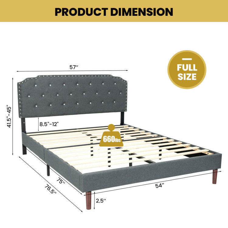 Full/Queen Size Upholstered Bed Frame with Adjustable Diamond Button Headboard