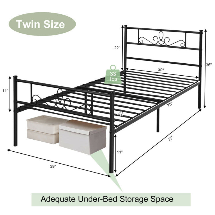 Twin/Full/Queen Size Metal Bed Frame with Headboard and Footboard