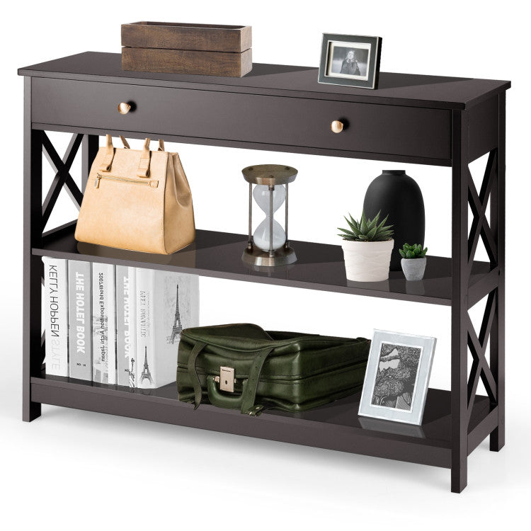 Console Table 3-Tier with Drawer and Storage Shelves