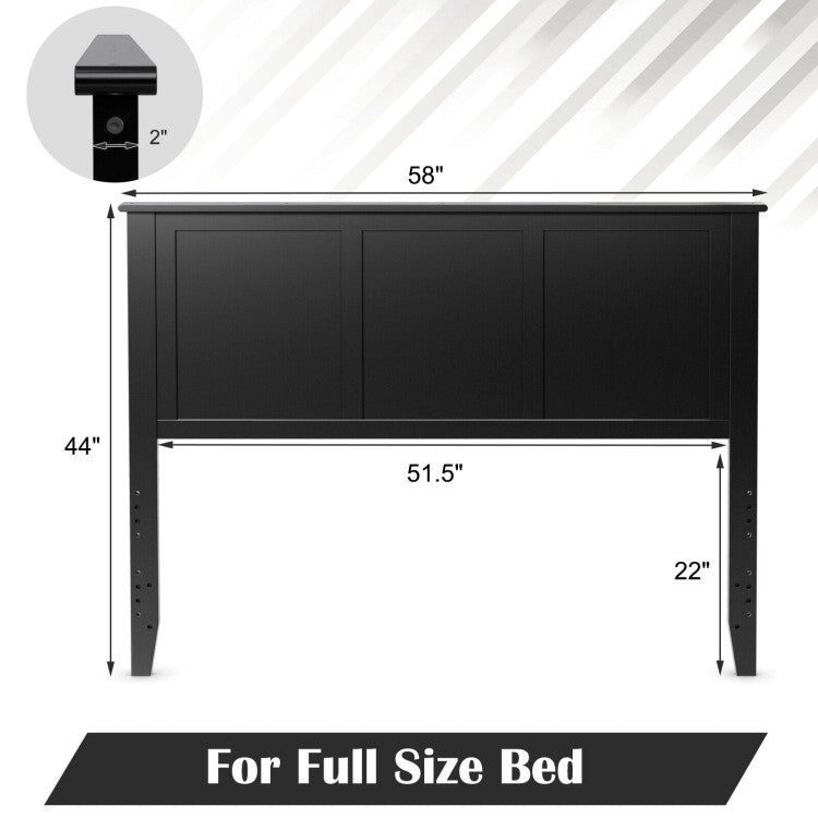 Full Size Wood Headboard with Pre-Drilled Holes and Height Adjustment