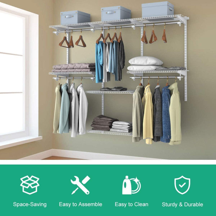 Adjustable Wall Mounted Closet Rack System with Shelf