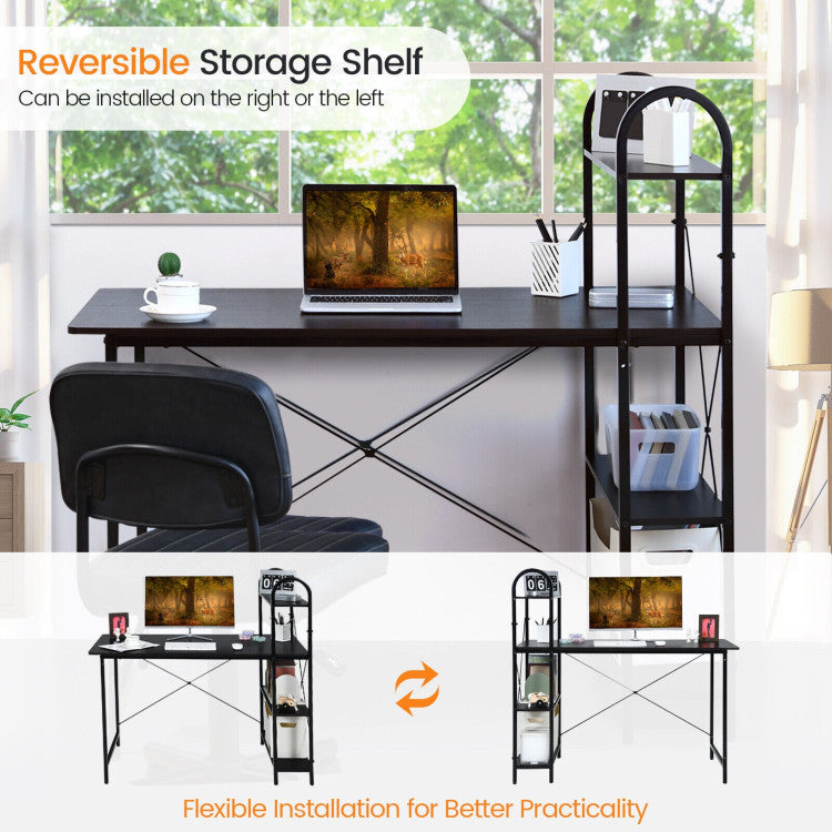 Reversible Computer Desk Study Workstation Home Office 4-Tier Bookshelf