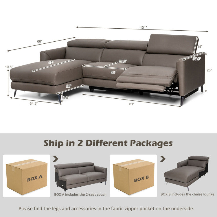 Leather Air Power Reclining Sectional Sofa with Adjustable Headrests