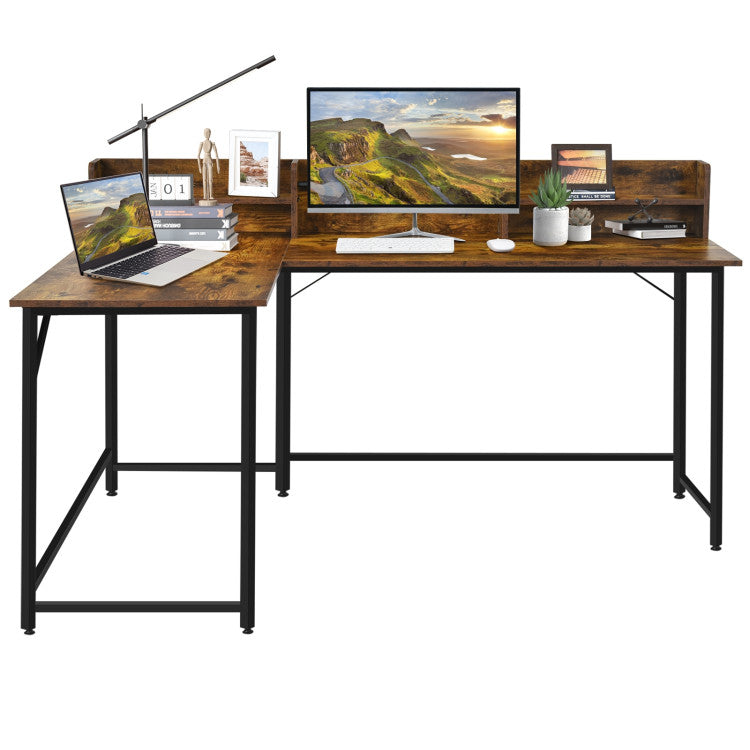 L-Shaped Computer Desk with File Rack and 2 Shelves