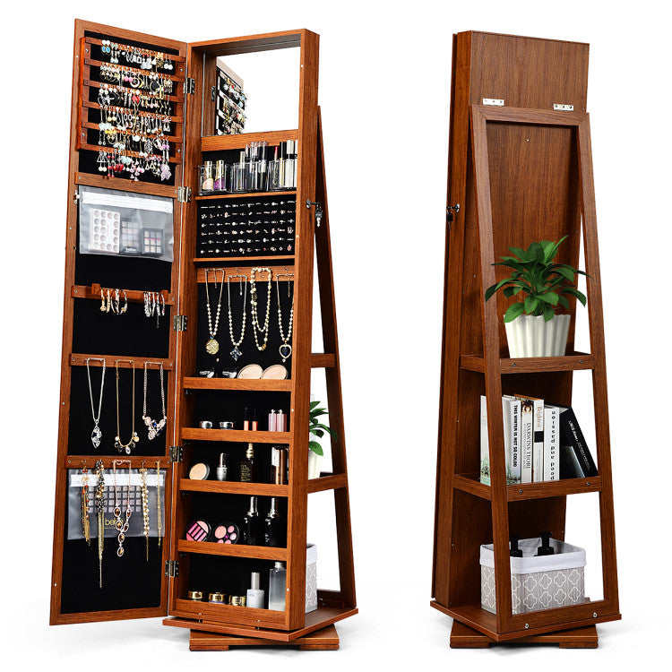 360° Rotatable 2-In-1 Lockable Jewelry Cabinet with Full-Length Mirror