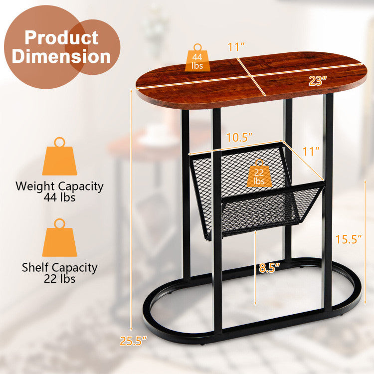 2-Tier Industrial Oval Side Table with Mesh Shelf