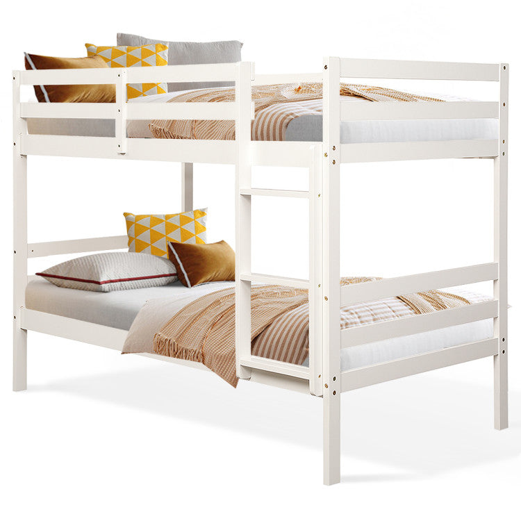 Twin Size Sturdy Wooden Bunk Beds with Ladder and Safety Rail