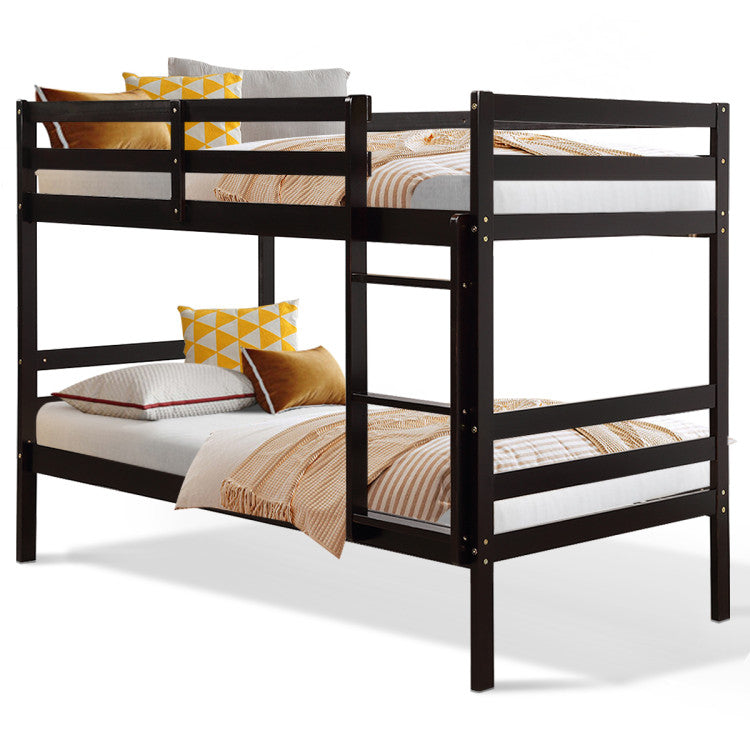 Twin Size Sturdy Wooden Bunk Beds with Ladder and Safety Rail