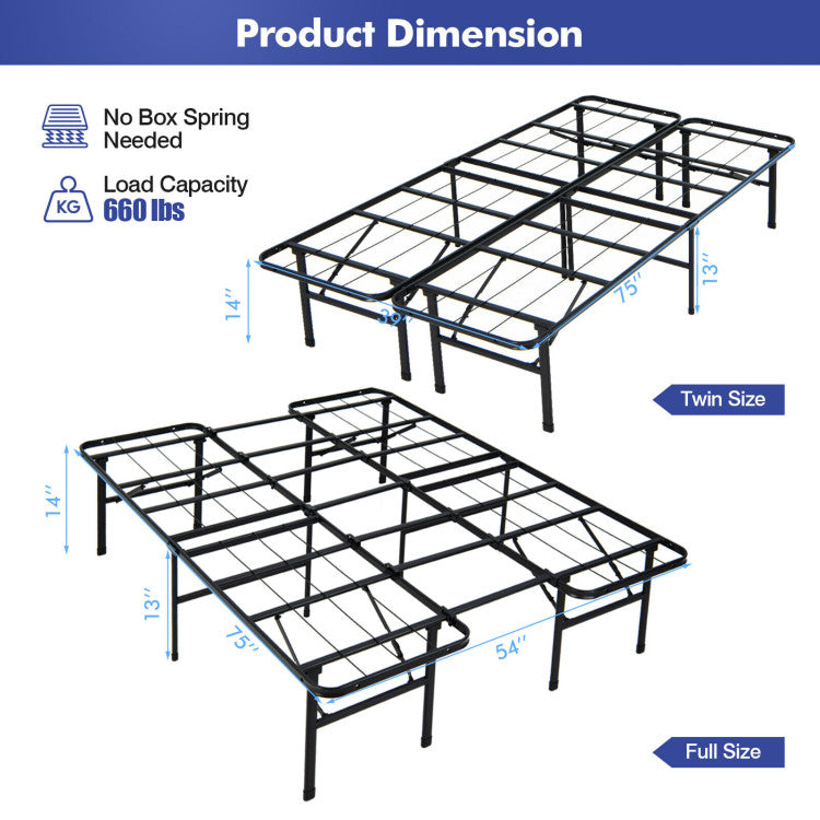 Queen/King Size Folding Steel Bed Frame for Kids Teens and Adults