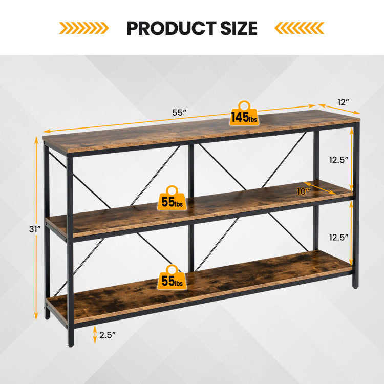 55 Inch 3-Tier Console Table with Storage Shelves