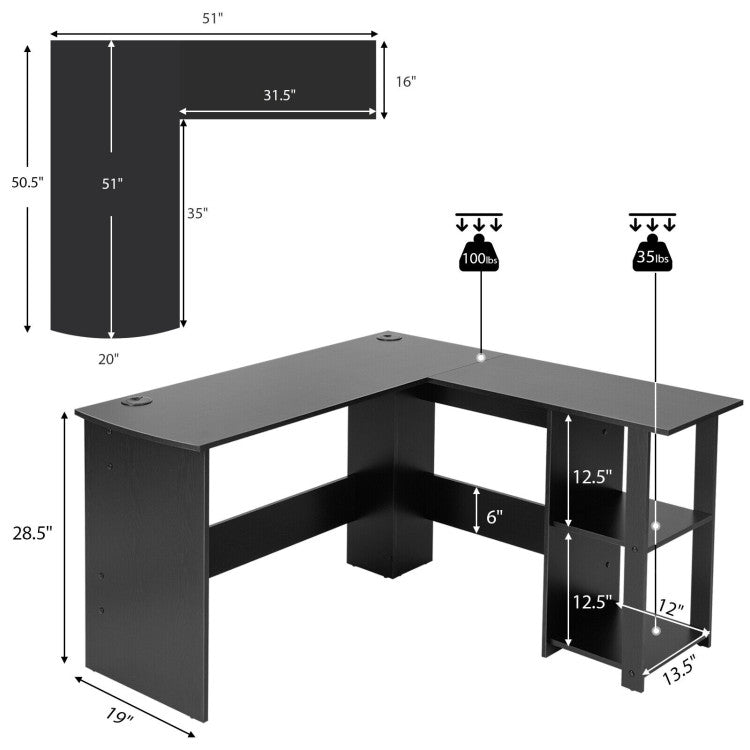 L Shaped Corner Computer Desk with Storage Shelves