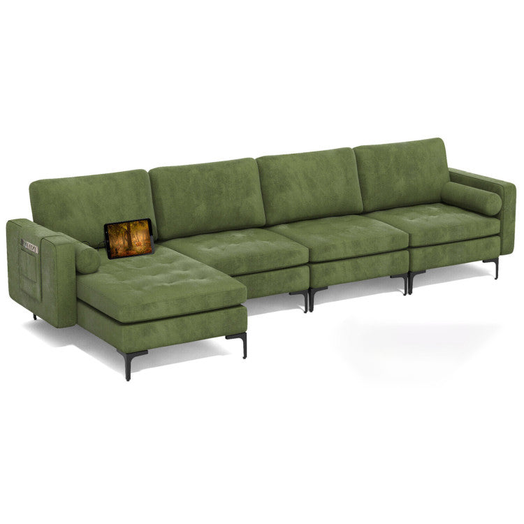 Modular L-Shaped Sectional Sofa with Reversible Chaise and 2 USB Ports