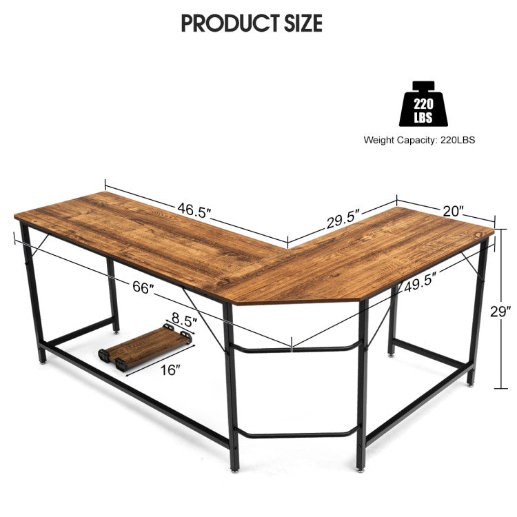 L-Shaped Corner Computer Desk with CPU Stand and Spacious Surface