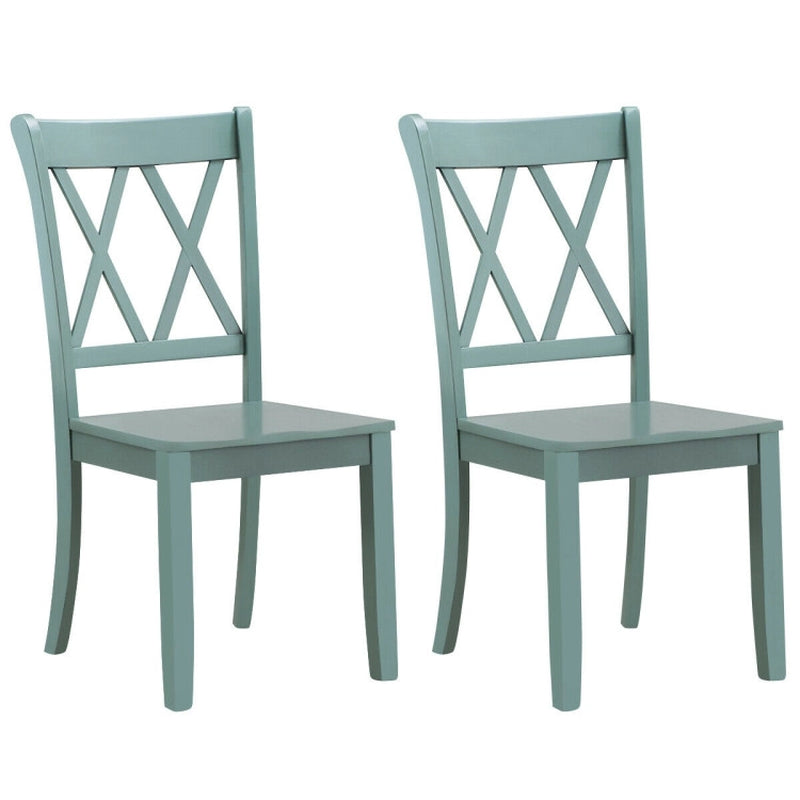 Set of 2 Cross Back Rubber Wood Dining Chairs