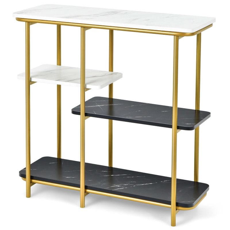 4 Tier Faux Marble Entrance Table with Shelves and Steel Frame