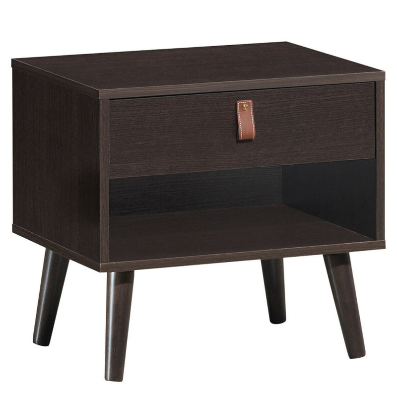 Mid-Century Style Nightstand with Drawer Storage Shelf