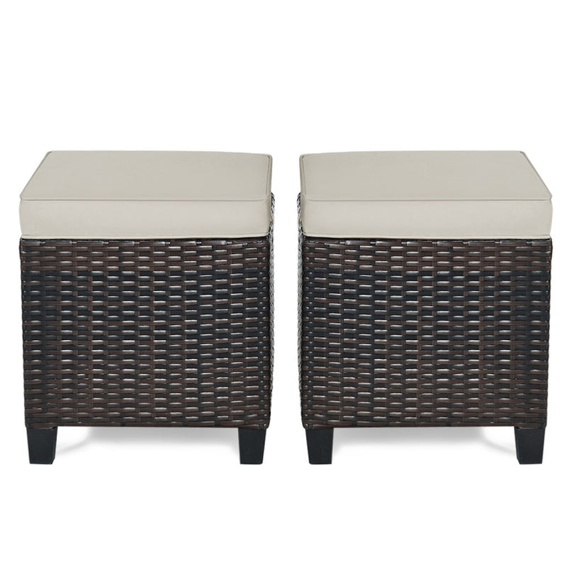 2 Pieces Patio Rattan Ottoman Set with Removable Cushions