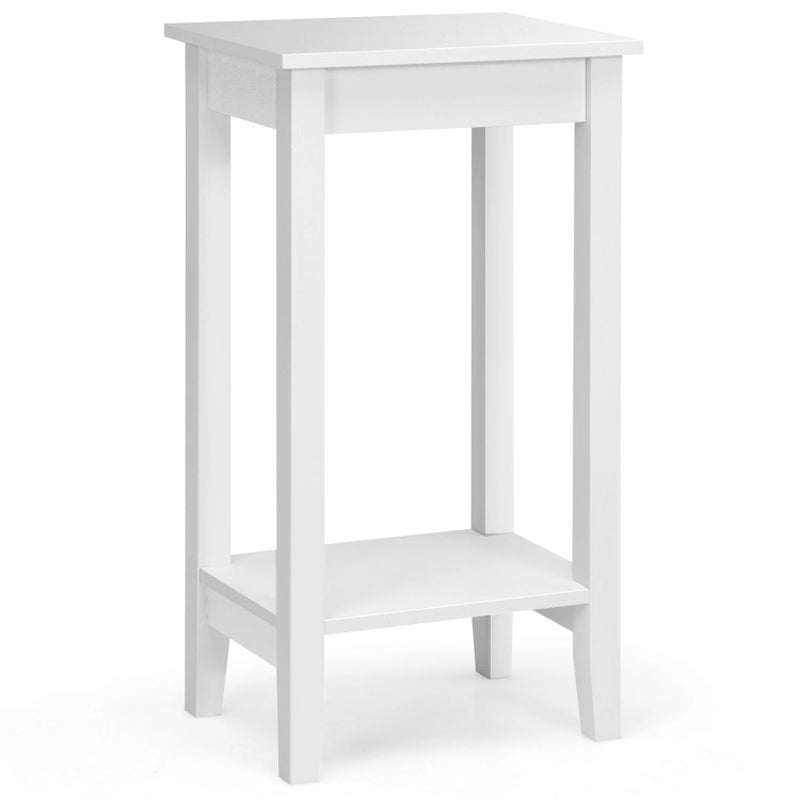 2-Tier Nightstand End Side Wooden Legs Table for Bedroom