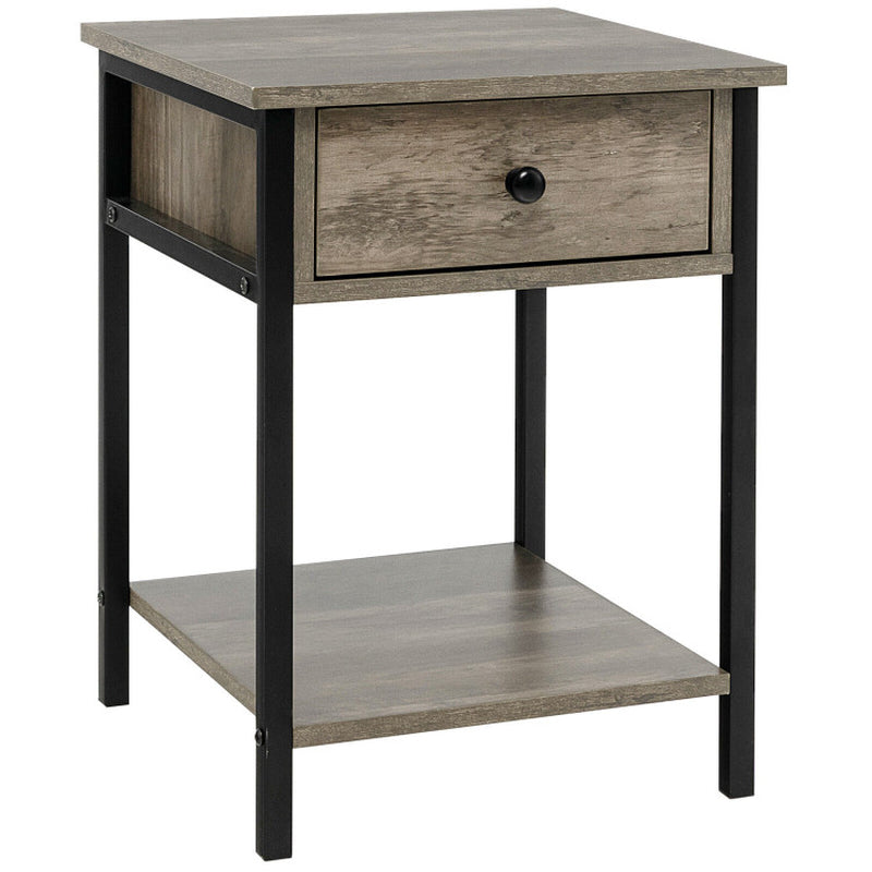 Industrial Nightstand with Drawer and Shelf for Living Room and Bedroom