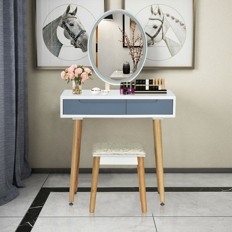 Touch Screen Vanity Makeup Table Stool Set with Lighted Mirror