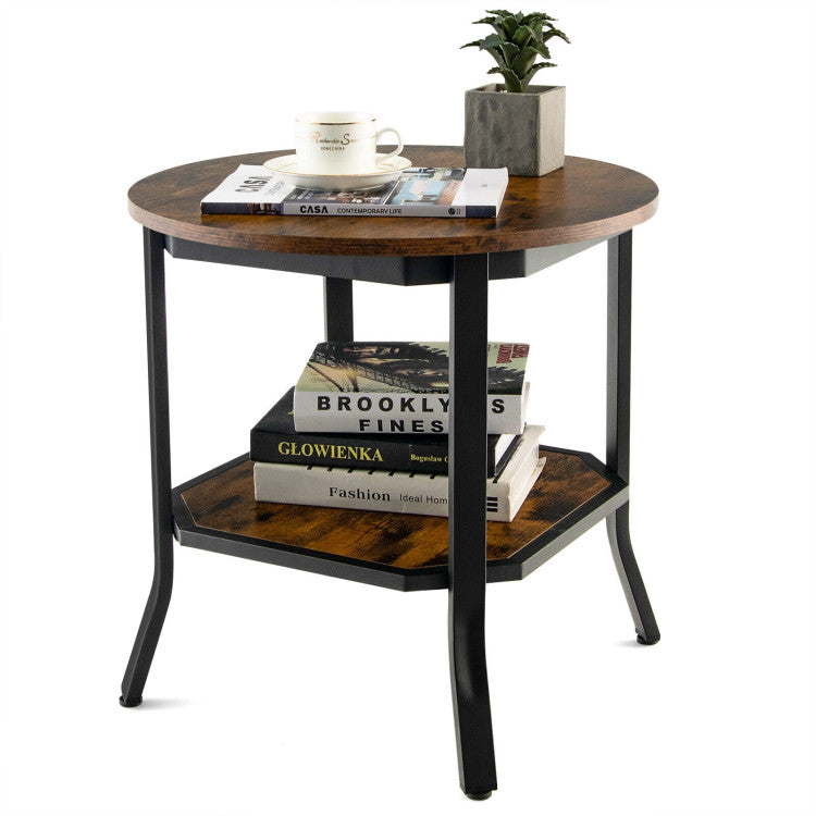 2-Tier round End Table with Storage Shelf for Living Room