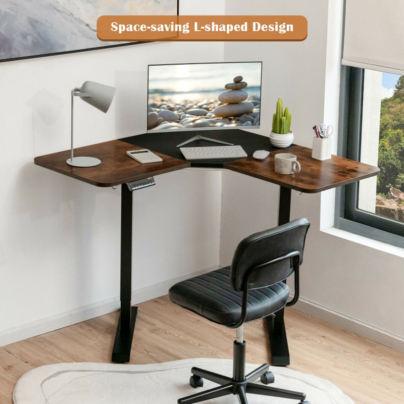 L-Shaped Electric Standing Desk with 4 Memory Positions and LCD Display