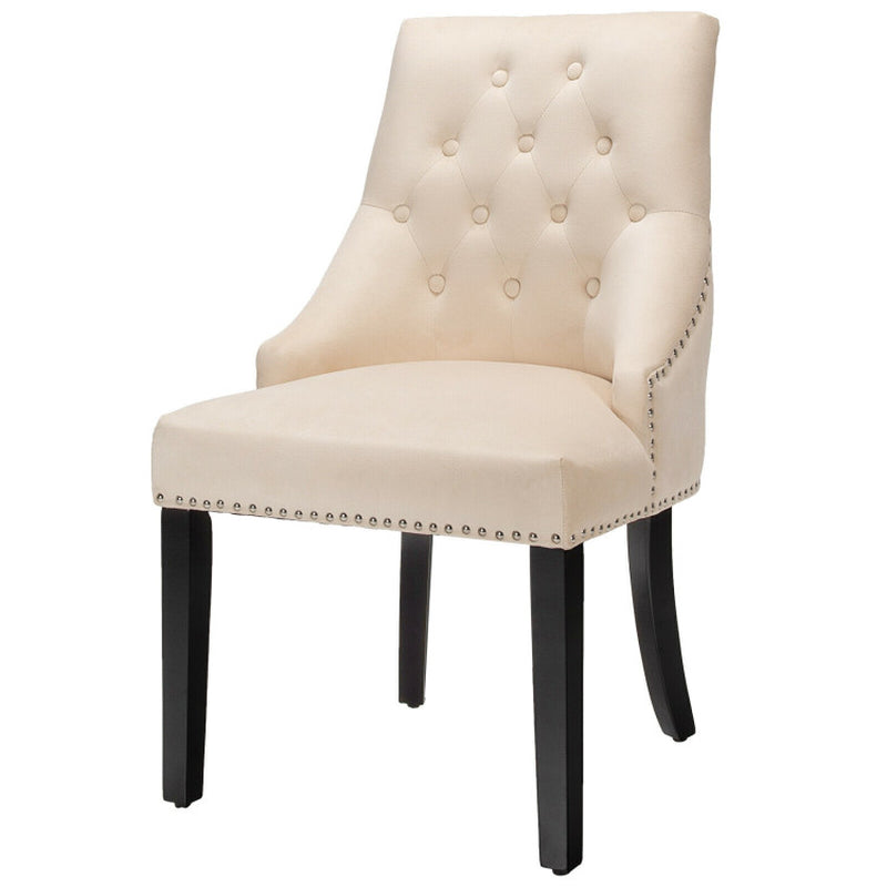 Modern Upholstered Button-Tufted Dining Chair with Naild Trim