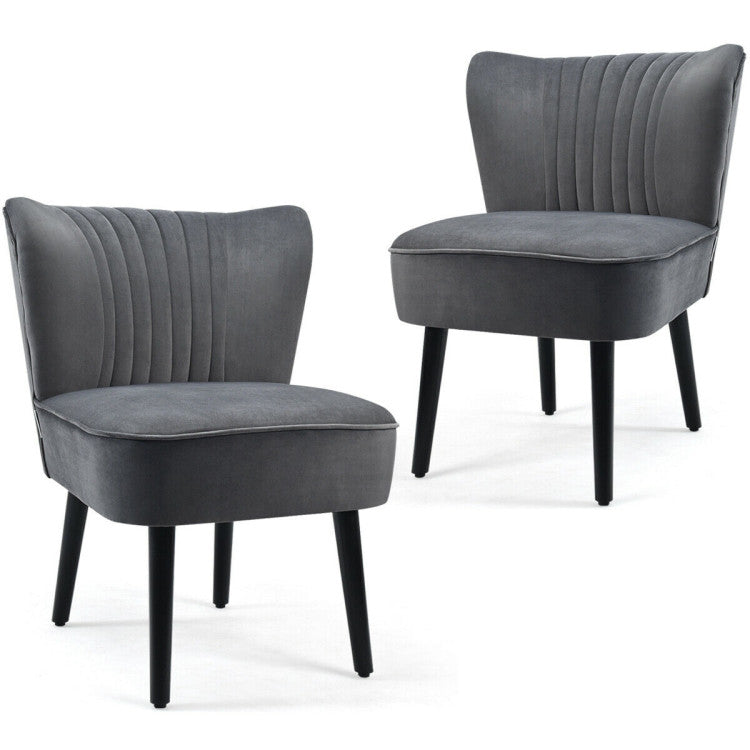 Set of 2 Upholstered Modern Leisure Club Chairs with Solid Wood Legs