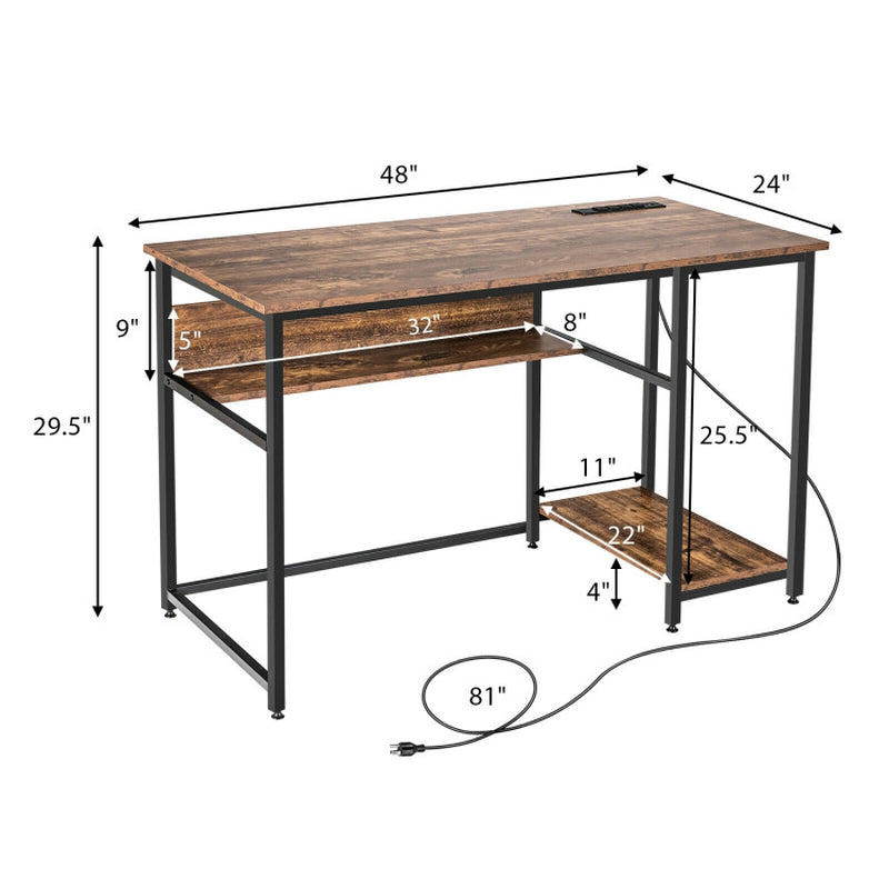 48 Inch Computer Desk with Power Outlet USB Ports