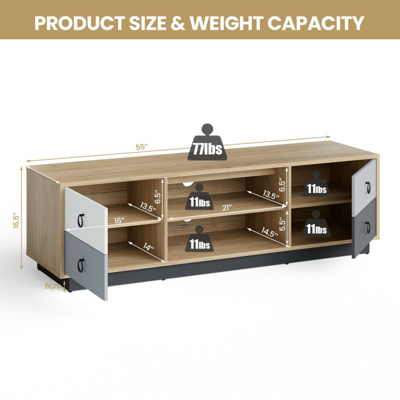 Modern 55 Inch TV Stand with 2 Storage Cabinets for Tvs up to 60 Inch