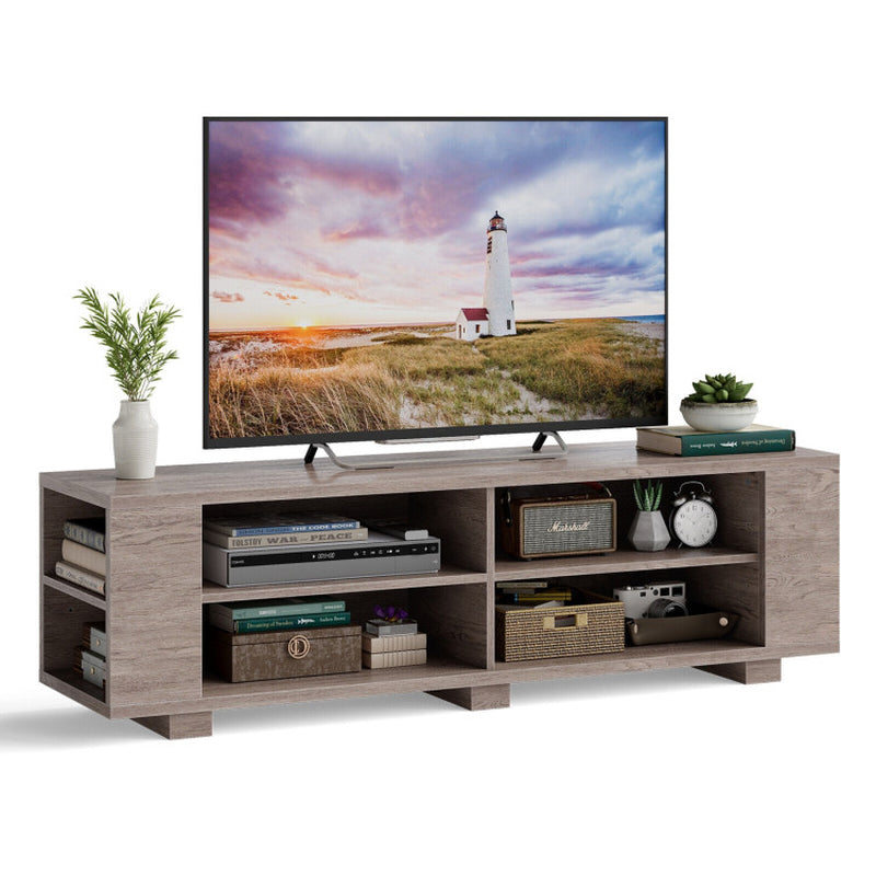 Wooden TV Stand with 8 Open Shelves for Tvs up to 65 Inch Flat Screen