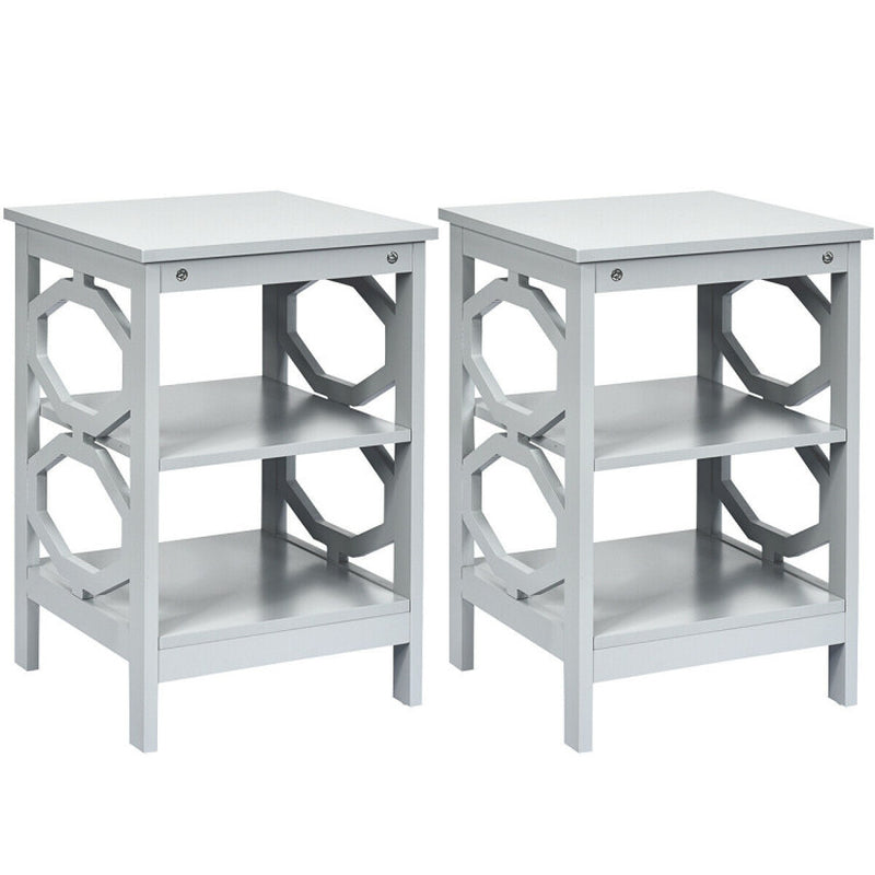 2 Pieces 3-Tier End Table with Stable Structure for Living Room