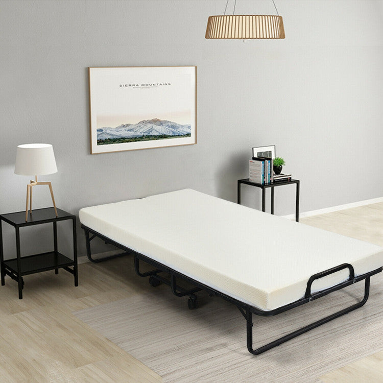 Twin Size Metal Folding Bed with 4 Inch Foam Mattress